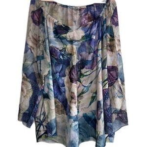 Women's Plus Multicolored Floral Oversized Pullover Long Sleeve Blouse 3XL